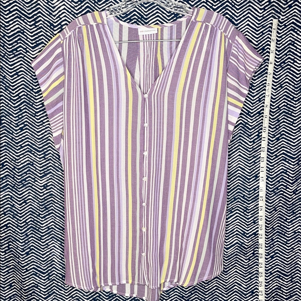 Liz Claiborne Purple and Yellow Striped Button Down Blouse